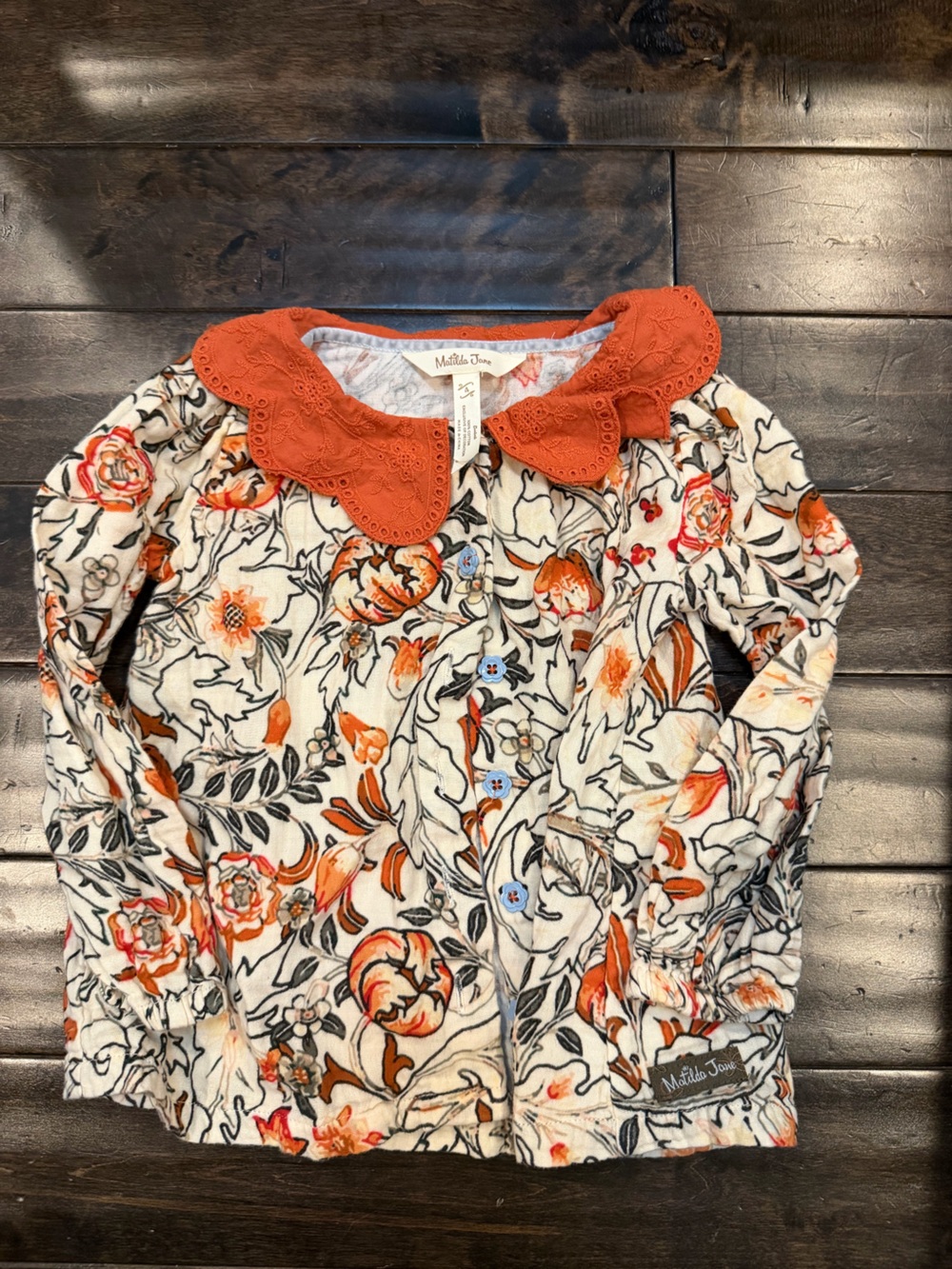 Matilda Jane White Floral Top with Orange Eyelet Collar